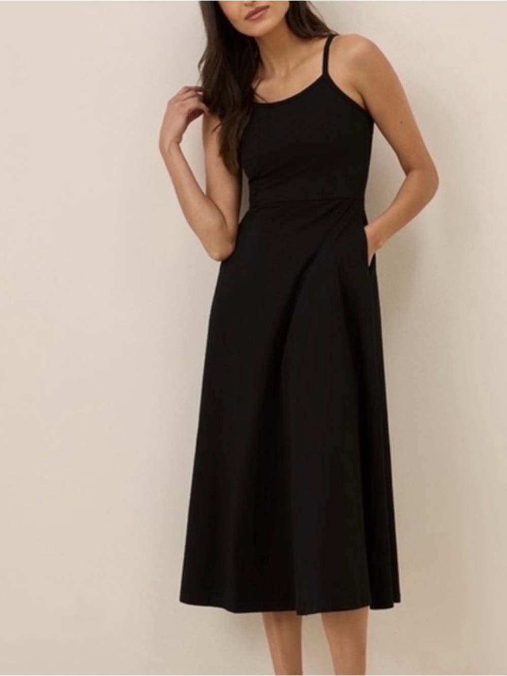 Perfect Pact Black Shelf Bra Fit & Flare Organic Stretch Midi Dress S short